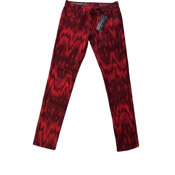 Special A Juniors Red Print Denim Skinny Slim Jeans - Picture 8 of 9